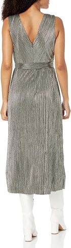 Anne Klein Women's Surplice Plisse Knit Foil Midi Dress W/Sash in Saudi Arabia