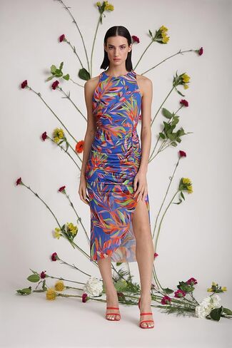 Donna Morgan Women's Ruched Halter Racer Back Midi in Saudi Arabia