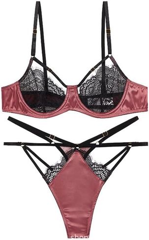 سراويل Bralette T من الدانتيل الأوروبي والأمريكي فائق النحافة، وخياطة من الساتان، ومنظور، وملابس داخلية مثيرة، وبدلة قديمة in Kuwait