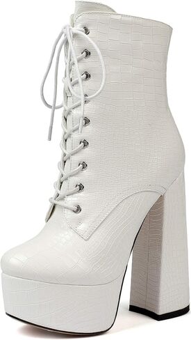 SAMMITOP Women's Round Toe Chunky Heel Boots Platform Lace Up Animal Print Ankle Boots in Saudi Arabia