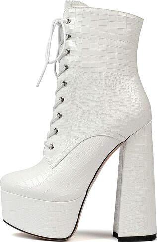 SAMMITOP Women's Round Toe Chunky Heel Boots Platform Lace Up Animal Print Ankle Boots in Saudi Arabia