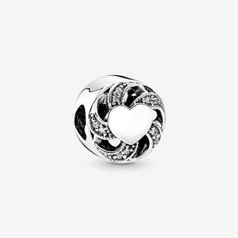 Ribbon Heart Charm with Clear CZ in 925 Sterling Silver Bead Charm Fit Pandora Bracelets for DIY Jewelry in Kuwait
