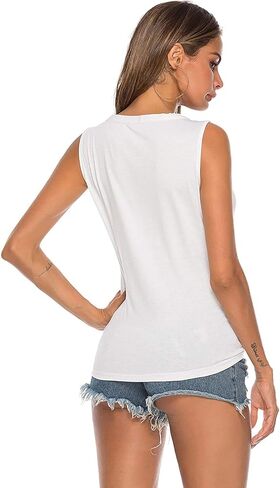 قمصان نسائية بدون أكمام برقبة على شكل حرف V وربطة أمامية وأزرار لأعلى وبلوزات فضفاضة غير رسمية in Kuwait