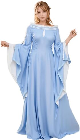 فستان نسائي من عصر النهضة زي العصور الوسطى لحفلات الزفاف فستان مصنوع يدويًا مع أكمام بوق in Kuwait