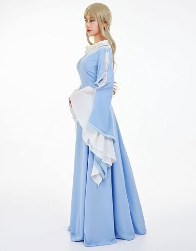 فستان نسائي من عصر النهضة زي العصور الوسطى لحفلات الزفاف فستان مصنوع يدويًا مع أكمام بوق in Kuwait