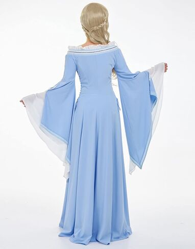 فستان نسائي من عصر النهضة زي العصور الوسطى لحفلات الزفاف فستان مصنوع يدويًا مع أكمام بوق in Kuwait