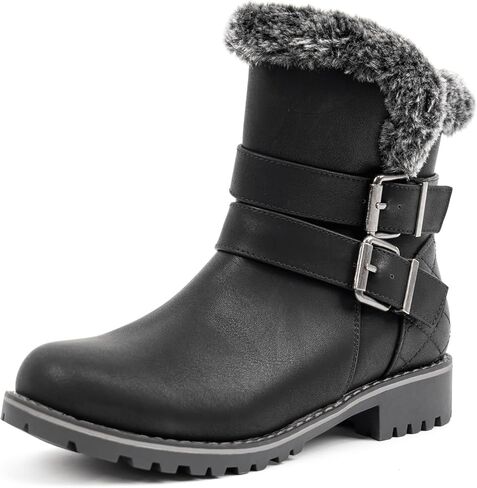 VJH confort Women's Mid Calf Boots, Slouchy Buckle Straps Side Zipper Comfy Low Heel Closed Toe Booties in Kuwait