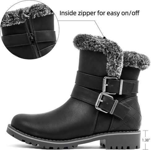 VJH confort Women's Mid Calf Boots, Slouchy Buckle Straps Side Zipper Comfy Low Heel Closed Toe Booties in Kuwait