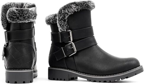 VJH confort Women's Mid Calf Boots, Slouchy Buckle Straps Side Zipper Comfy Low Heel Closed Toe Booties in Kuwait