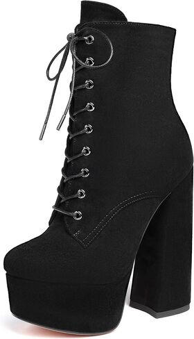 SAMMITOP Women's Round Toe Chunky Heel Boots Platform Lace Up Animal Print Ankle Boots in Saudi Arabia
