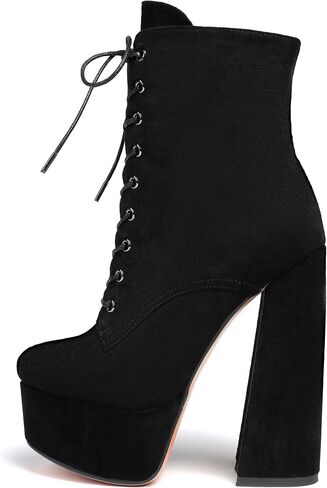 SAMMITOP Women's Round Toe Chunky Heel Boots Platform Lace Up Animal Print Ankle Boots in Saudi Arabia