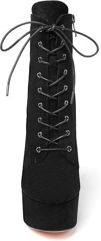 SAMMITOP Women's Round Toe Chunky Heel Boots Platform Lace Up Animal Print Ankle Boots in Saudi Arabia