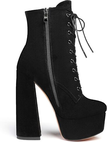 SAMMITOP Women's Round Toe Chunky Heel Boots Platform Lace Up Animal Print Ankle Boots in Saudi Arabia