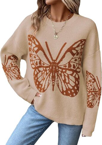 Floerns Women's Graphic Print Long Sleeve Drop Shoulder Sweater Pullover Top in Saudi Arabia