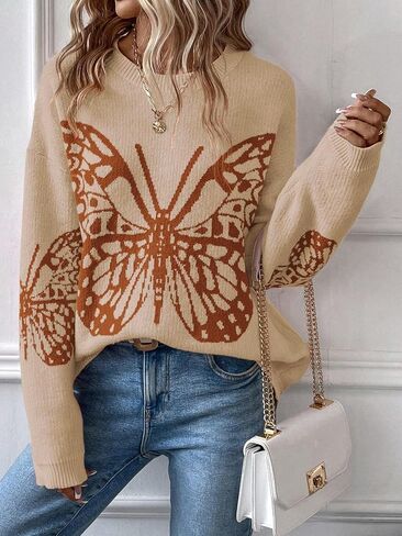 Floerns Women's Graphic Print Long Sleeve Drop Shoulder Sweater Pullover Top in Saudi Arabia