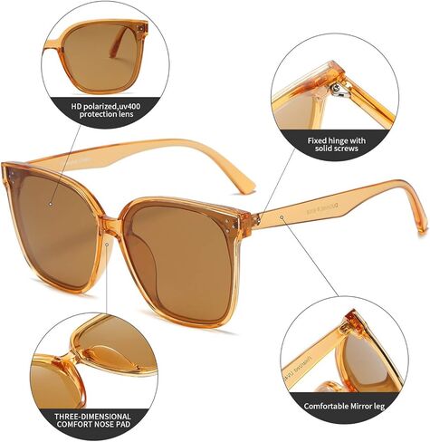 نظارات شمسية مستقطبة مربعة كبيرة الحجم من DUSHINE للنساء مع مسامير للحماية من الأشعة فوق البنفسجية in Kuwait