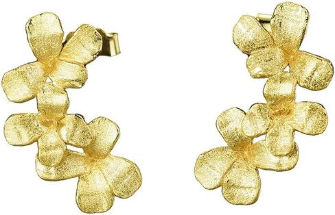 اقراط بتصميم زهرة من الفضة الاسترلينية عيار 925 مطلية بالذهب الاصفر للنساء، مجوهرات مصنوعة يدويا من تشارمينج ديزاينر بريميوم بيرل, فضي in Kuwait