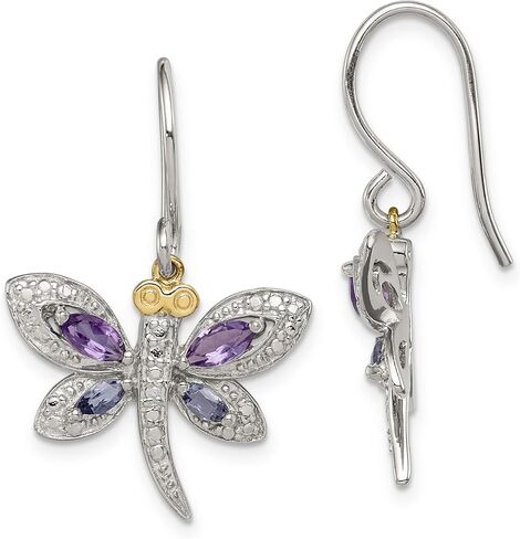 Sterling Silver & 14K Amethyst And Iolite And Diamond DragoNFLy Earrings in Saudi Arabia