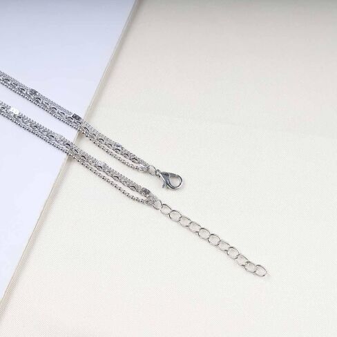 Iaceble Boho Layered Cz Crystal Necklace Silver Square Solitaire Pendant Necklace Mini Rhinestone Choker Necklace Multi Layer Ball Chain Necklace Jewelry for Women and Girls in Saudi Arabia