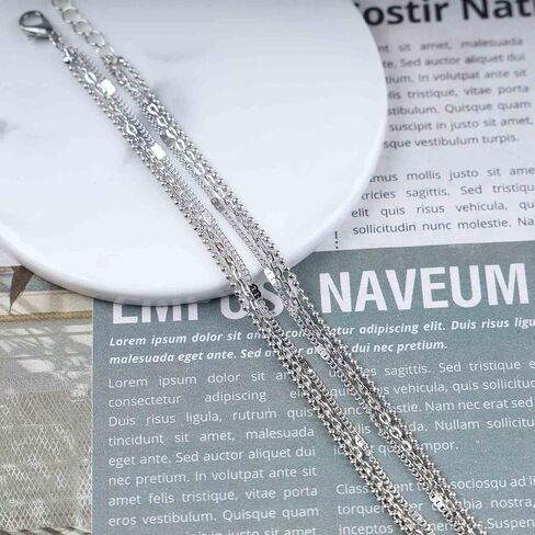 Iaceble Boho Layered Cz Crystal Necklace Silver Square Solitaire Pendant Necklace Mini Rhinestone Choker Necklace Multi Layer Ball Chain Necklace Jewelry for Women and Girls in Saudi Arabia