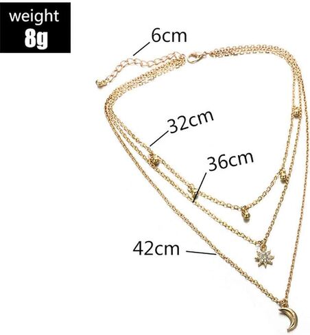 Boho Layered Moon Necklace Choker Gold Rhinestone Star Pendant Necklace CZ Northstar Necklace Chain Vintage Crescent Necklace Jewelry for Women and Girls in Saudi Arabia