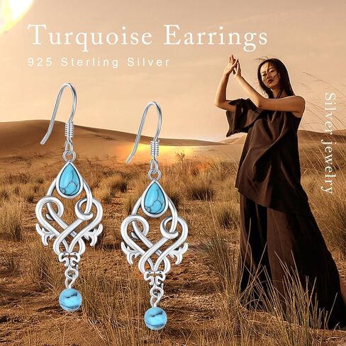 CRWENG Turquoise Earrings for Women 925 Sterling Silver Turquoise Earrings Western Teardrop Dangle Earrings Turquoise Jewelry Feminine Earrings Birthday Xmas Gifts for Girlfriend Wife Mom in Kuwait