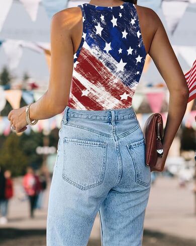 Women's American Flag Crop Top USA Patriotic 4th of July Soft Summer Sleeveless USA Flag Crop Tank Tops for Women in Saudi Arabia