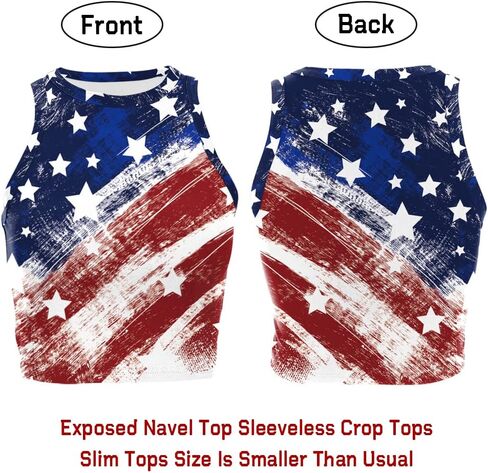 Women's American Flag Crop Top USA Patriotic 4th of July Soft Summer Sleeveless USA Flag Crop Tank Tops for Women in Saudi Arabia