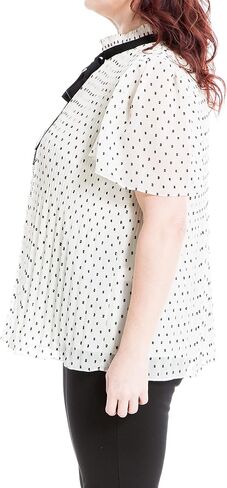 Max Studio Women's Plus Size Clip Dot Tie Neck Short Sleeve Top in Saudi Arabia