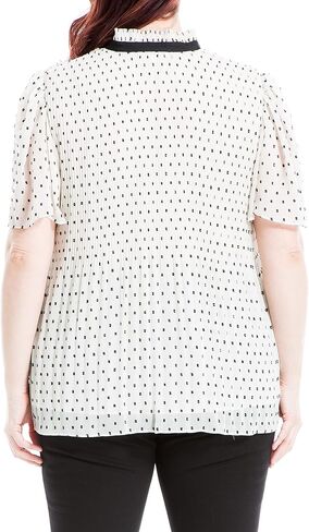 Max Studio Women's Plus Size Clip Dot Tie Neck Short Sleeve Top in Saudi Arabia