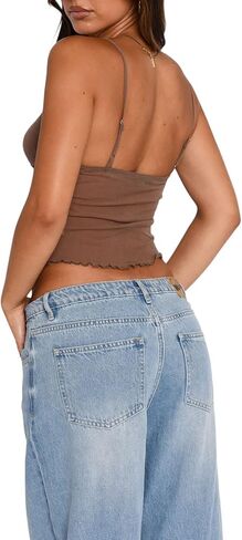 Women Lace Trim Camisole Crop Top Sleeveless Spaghetti Strap Slim Cami Y2k E Girls Fairy Grunge Tank Tops in Kuwait