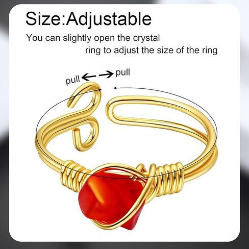 6 قطع خاتم كريستال شفاء للنساء غير منتظم كريستال ذهبي سلك ملفوف خاتم أحجار كريمة عقيق روز كوارتز جمشت عين الشر عيون النمر مجموعة حلقات كريستال قابلة للتعديل in Kuwait
