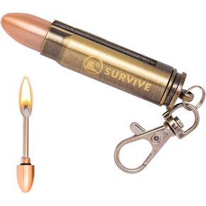 Permanent Match Bullet Metal Keychain Quick Clip, Reusable Survival Fire Starter Lighter, Emergency Waterproof Striker Stick Kit