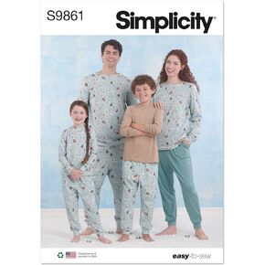 Simplicity Children's, Teens' and Adults' Knit Loungewear Sewing Pattern Packet, Design Code S9861, Sizes XS - L/XS - XL, Multicolor