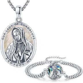 Mother of Pearl Guadalupe Pendant Necklace Abalone Shell Guadalupe Bracelet Jewelry Set
