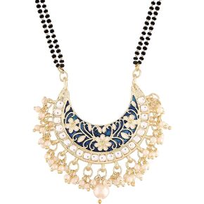 I Jewels Indian Wedding Bollywood Gold Plated Meenakari Black Beaded Kundan Pearl Mangalsutra For Women (D083-1)