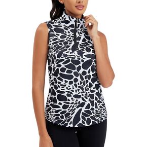 Womens Sleeveless Golf Tennis Polo Shirts Moisture Wicking Zip Up Workout Tops