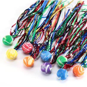Pllieay 24 Pieces Comet Balls, Assorted Bouncy Balls with Colorful Streamers, Rubber Balls for Kids Party Favors, Prizes, Birthdays Gift