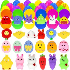 24 Packs Prefilled Easter Eggs with Mochi Squishy Inside Easter Eggs Filled Toys for Easter Eggs Hunt, Easter Basket Stuffers, Classroom Prize Supplies for Kids Boys and Girls