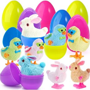 UMEELR Prefilled Easter Eggs Surprise Toys with Colorful Wind-Up Jumping Bunnies and Chicken for Novelty Basket Stuffers, Egg Hunt Party Favors, 8 Pack