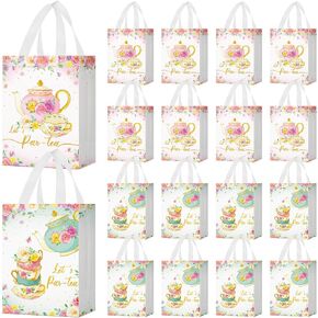 Locmeo 24 Pcs Prince and Princess Party Favor Bags with Handles Reusable Non Woven Castle Candy Goodie Bags Treat Blue Prince Pink Princess Gift Bag for Girl Boy Birthday Baby Shower, 8 x 4 x 10 Inch