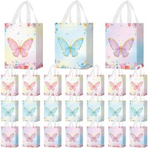 Locmeo 24 Pcs Prince and Princess Party Favor Bags with Handles Reusable Non Woven Castle Candy Goodie Bags Treat Blue Prince Pink Princess Gift Bag for Girl Boy Birthday Baby Shower, 8 x 4 x 10 Inch