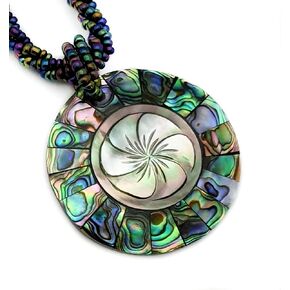 Round Iridescent Abalone Shell Necklaces for Women, Hand Crafted Natural Flower Mother of Pearl Necklace, Handmade Rainbow Color Beads Seashell Abalone Necklace Jewelry BA310