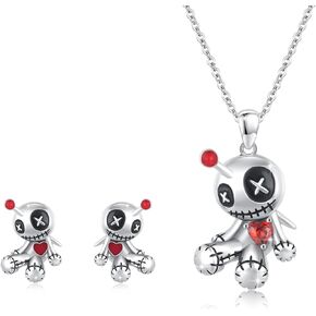 Voodoo Dolls Necklace, Voodoo Doll Earrings Gothic Necklace for Women Sterling Silver Voodoo Pendant for Girls Jewelry Easter Mother's Day Gift