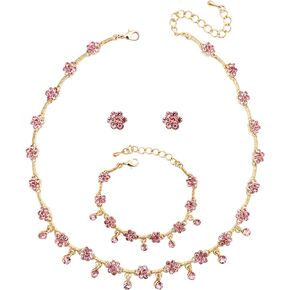 Austrian Crystal Brides Bridesmaid Rhinestone Choker Necklace Earring Bracelet Bridal Wedding Jewelry Set for Women