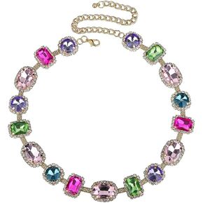 Colorful Crystal Beads Choker Chunky Necklace for Women Girls Sparkle Jewelry Prom Wedding Special Events