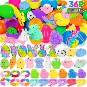 Duchong 36 Packs Prefilled Easter Eggs withToys, Plastic Easter Eggs with Toys Inside, Easter Basket Stuffers, Surprise Eggs for Easter Hunt, Easter Classroom Prize Supplies