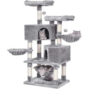 BEWISHOME Multi-Level Cat Tree for Indoor Cats Large Cat Tower Cat Condo with Sisal Scratching Posts, Perches, Houses, Hammock and Baskets, Kitty Activity Center Kitten Play House Pet Furniture MMJ05G
