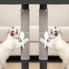 2 Pieces Cat Scratcher Cat Furniture Table Leg Protectors Sisal Cat Scratching Pad Mat Protecting with Hanging Toy (Grey)