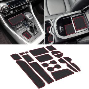 SENSHINE Cup Holder Insert for Toyota Rav4 Accessories 2019-2023 2024 Center Console Liner Door Pocket Non-Slip Anti Dust Pad Premium Interior (Black Trim)